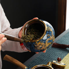 Golden Inlaid Jade Tea Pot Kung Fu Tea Set Large Sealed Tea Pot
