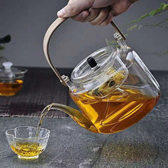 Bamboo Handle Glass Tea Making Steamed Tea Teapot