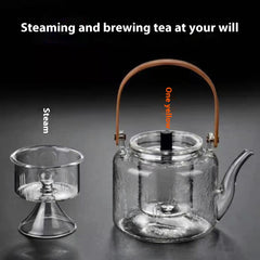 Bamboo Handle Glass Tea Making Steamed Tea Teapot