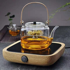 Bamboo Handle Glass Tea Making Steamed Tea Teapot