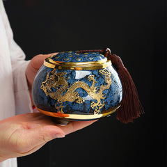 Golden Inlaid Jade Tea Pot Kung Fu Tea Set Large Sealed Tea Pot